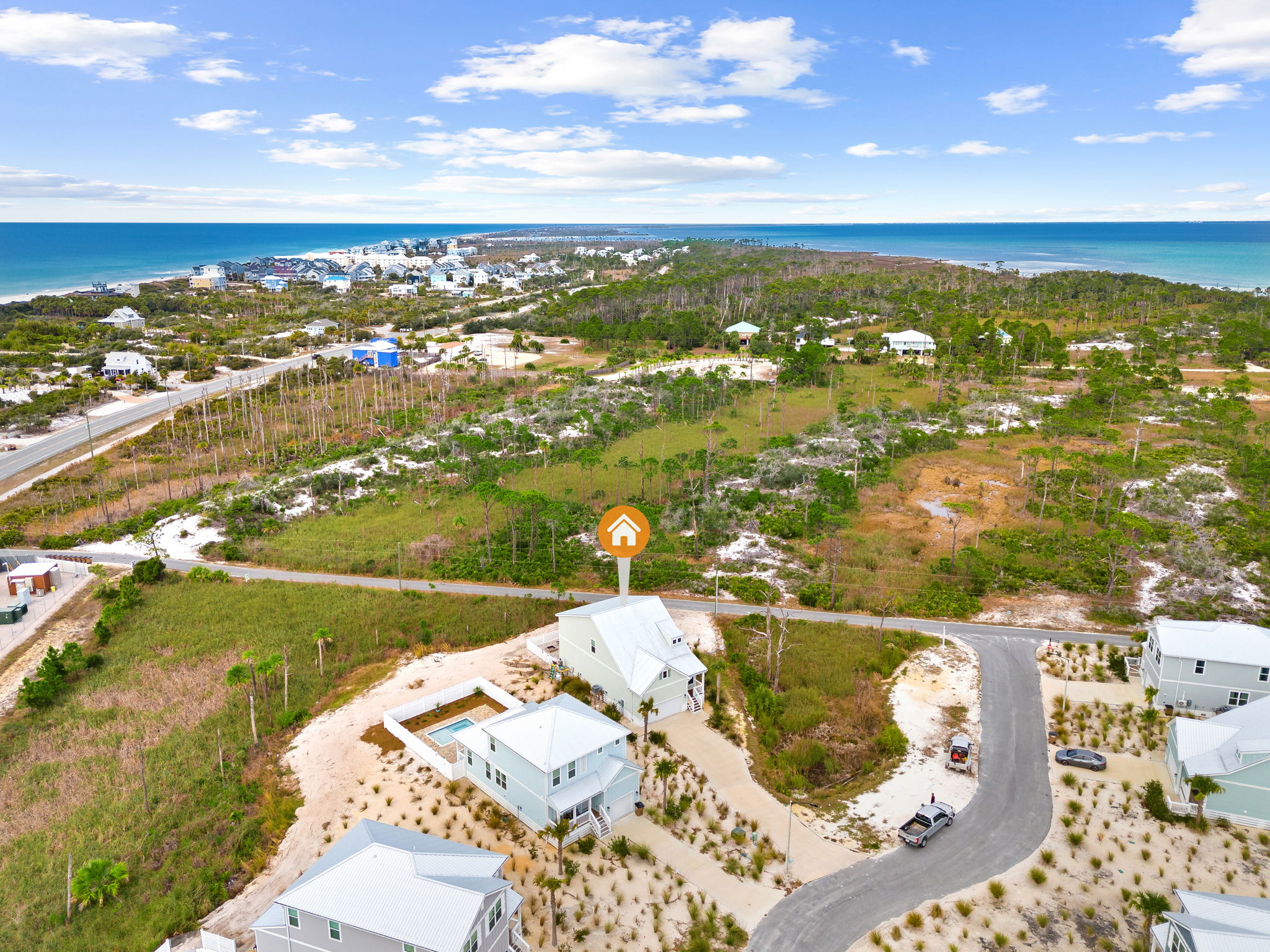 Aerial view of Coco Cabana and Cape San Blas